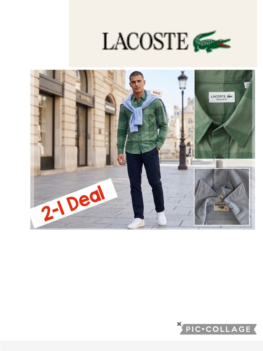 Lacoste Men’s Green Plaid Casual Button-Down Shirt
